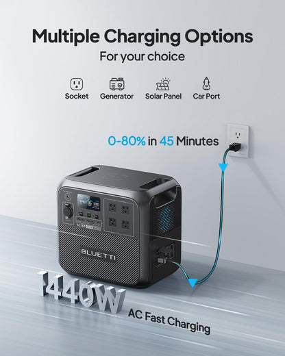 BLUETTI AC180 Solar Generator with 200W Solar Panel Included, 1152Wh 1800W
