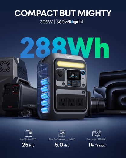 Anker SOLIX C300 Portable Power Station, 288Wh Solar Generator for Camping