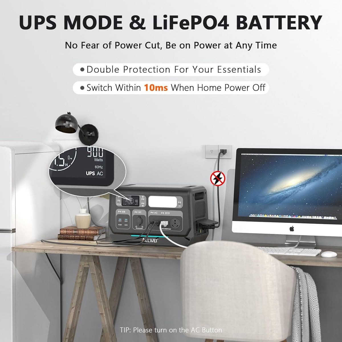 ALLWEI Power Station 2400W (Peak 4800W), 2048Wh LiFePO4 Solar Generator