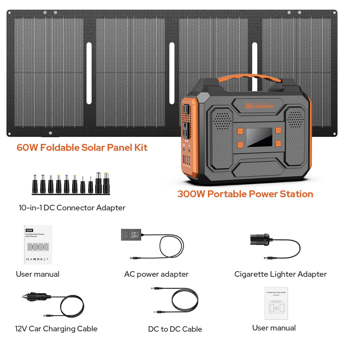Portable Solar Generator 300W Portable Power Station with 60W Solar Panel