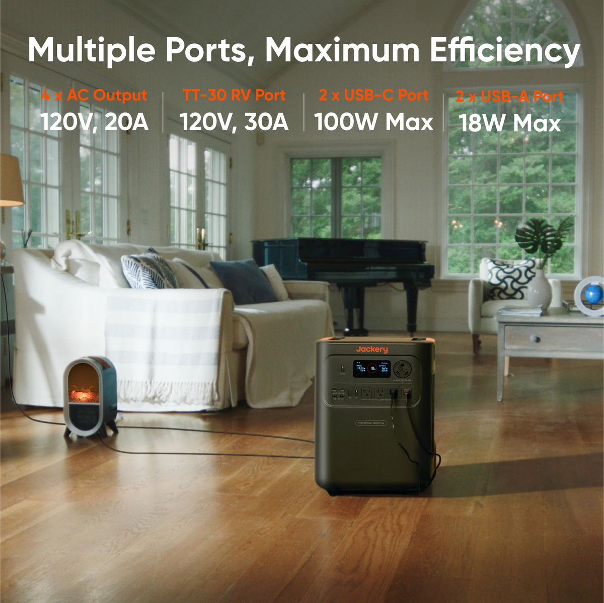 Jackery HomePower 3600 Plus Portable Power Station, 3600W AC Output, 3584Wh LFP Solar Generator, Expandable up to 21kWh, Essential Home Backup for Home Use, Emergencies, RV (Solar Panel Optional)