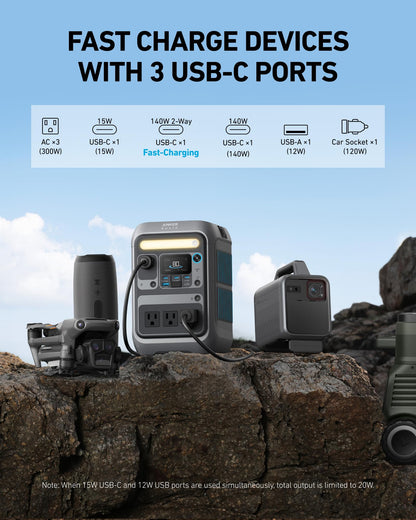Anker SOLIX C300 Portable Power Station, 288Wh Solar Generator for Camping